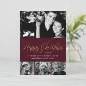 ブルゴーニュと金ゴールドハッピークリスマスの写真 シーズンカード (スタンド正面)