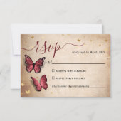 ブルゴーニュと金ゴールドバタフライエレガントな結婚式 出欠カード (正面)