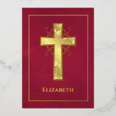 ブルゴーニュと金ゴールドバプテスマまたは《キリスト教》洗礼式や命名式フィリグリー 箔招待状 (正面)