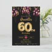 ブルゴーニュと金ゴールドバルーン紙吹雪60誕生日 招待状 (スタンド正面)