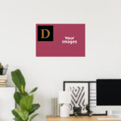 ブルゴーニュと金ゴールドファミリーイニシャル写真ディスプレイ ポスター (ホームオフィス)