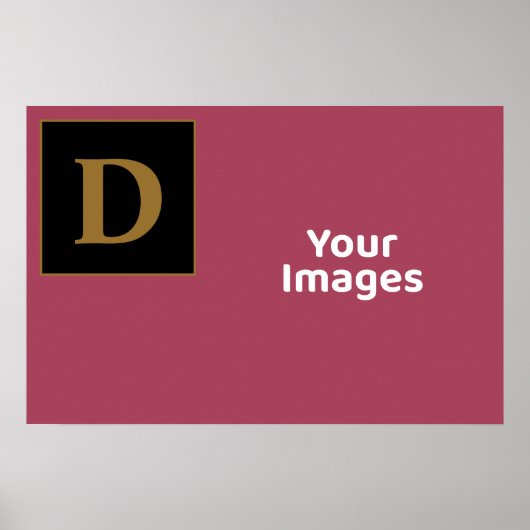 ブルゴーニュと金ゴールドファミリーイニシャル写真ディスプレイ ポスター (正面)