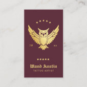 ブルゴーニュと金ゴールドフクロウのタトゥーアーティスト 名刺 (正面)