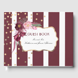 ブルゴーニュと金ゴールドフローラエレガントな結婚式 ゲストブック