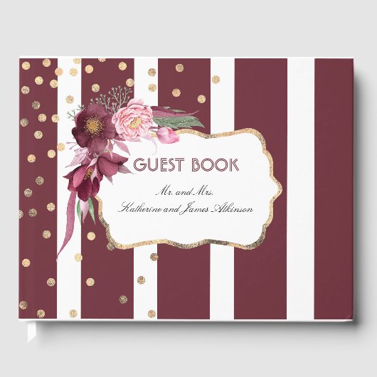 ブルゴーニュと金ゴールドフローラエレガントな結婚式 ゲストブック (正面)