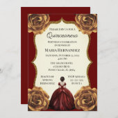 ブルゴーニュと金ゴールドフローラキンセアニェラ誕生日 招待状 (正面/裏面)