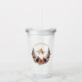 ブルゴーニュと金ゴールドフローラパーソナライズされた枠 アクリルタンブラー (正面)