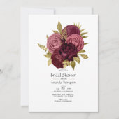 ブルゴーニュと金ゴールドフローラブライダルシャワー 招待状 (正面)