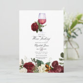 ブルゴーニュと金ゴールドフローラワインをテーマにしたブライダルシャワー 招待状 (スタンド正面)