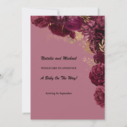 ブルゴーニュと金ゴールドフローラ妊娠発表 案内状 (正面)