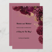 ブルゴーニュと金ゴールドフローラ妊娠発表 案内状 (正面/裏面)