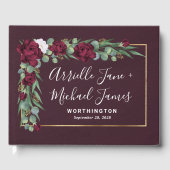 ブルゴーニュと金ゴールドフローラ水彩秋の結婚式 ゲストブック (正面)