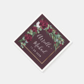 ブルゴーニュと金ゴールドフローラ水彩秋の結婚式 スタンダードカクテルナプキン (角)