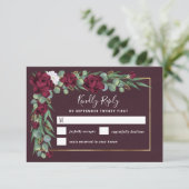 ブルゴーニュと金ゴールドフローラ水彩秋の結婚式 出欠カード (スタンド正面)