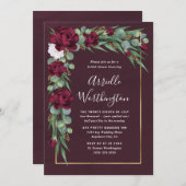 ブルゴーニュと金ゴールドフローラ秋ユニークブライダルシャワー 招待状 (正面/裏面)