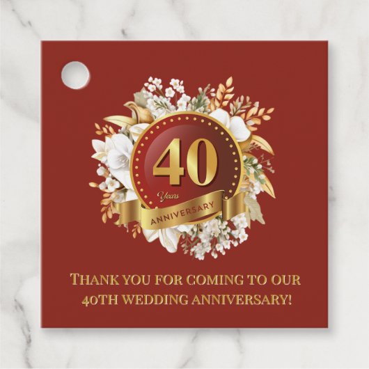 ブルゴーニュと金ゴールドフローラ結婚40周年 フェイバータグ (正面)