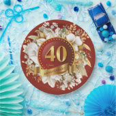 ブルゴーニュと金ゴールドフローラ結婚40周年 ペーパープレート (パーティー)