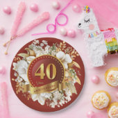 ブルゴーニュと金ゴールドフローラ結婚40周年 ペーパープレート (パーティー)