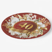 ブルゴーニュと金ゴールドフローラ結婚40周年 ペーパープレート (アングル)