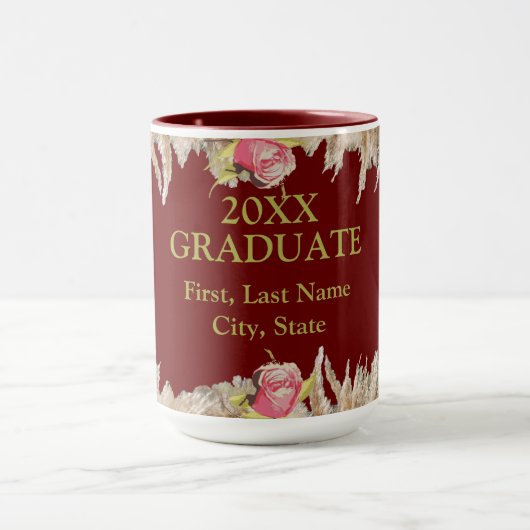 ブルゴーニュと金ゴールドフローラ、卒業 マグカップ (中央)