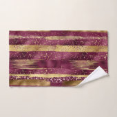 ブルゴーニュと金ゴールドブラシのストロークとモノグラム バスタオルセット (ハンドタオル)