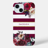 ブルゴーニュと金ゴールドボホフローラストライプモノグラム Case-Mate iPhoneケース (裏面)