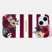 ブルゴーニュと金ゴールドボホフローラストライプモノグラム Case-Mate iPhoneケース (裏面 (横))
