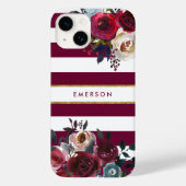 ブルゴーニュと金ゴールドボホフローラストライプモノグラム Case-Mate iPhoneケース (裏面)