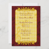 ブルゴーニュと金ゴールドミュージックノート結婚式招待状 招待状 (正面)