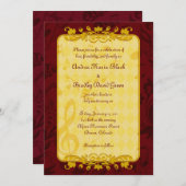 ブルゴーニュと金ゴールドミュージックノート結婚式招待状 招待状 (正面/裏面)