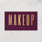 ブルゴーニュと金ゴールドメイクアップアーティストQRコード&ロゴ 名刺 (正面)