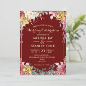 ブルゴーニュと金ゴールドユーカリリース結婚ズ 招待状 (スタンド正面)