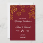 ブルゴーニュと金ゴールドリーフ秋結婚の 招待状 (正面)