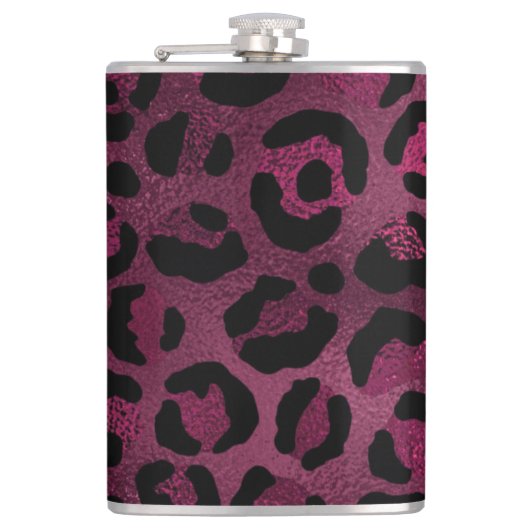 ブルゴーニュと金ゴールドレオパードデザイン9 フラスク (正面)