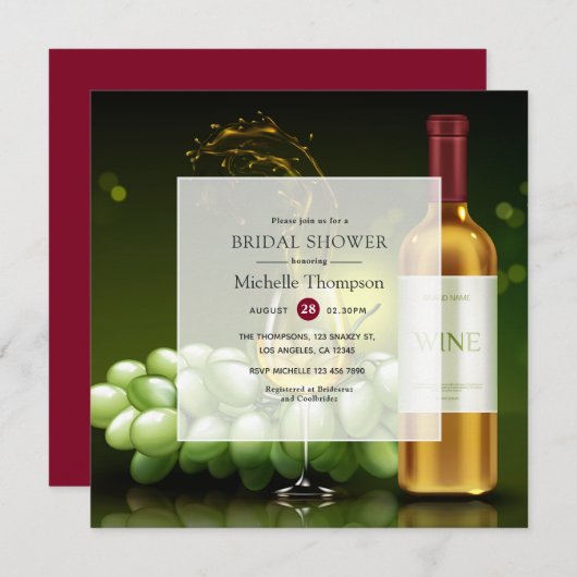 ブルゴーニュと金ゴールドワインテイスティングブライダルシャワー 招待状 (正面/裏面)