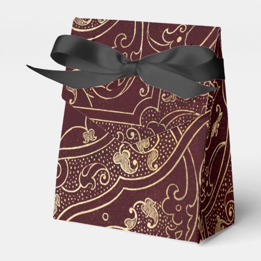 ブルゴーニュと金ゴールドヴィンテージダマスク フェイバーボックス (正面サイド)