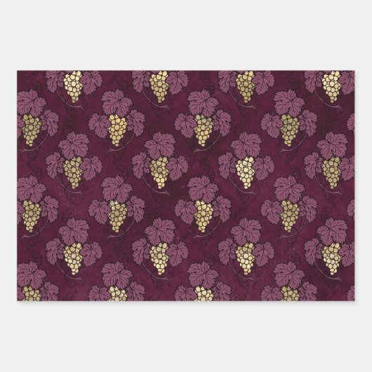 ブルゴーニュと金ゴールドヴィンテージパリワインをテーマにした ラッピングペーパーシート (正面2)