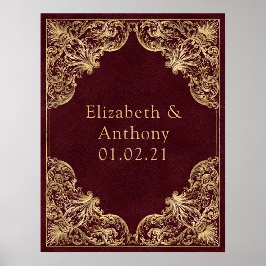 ブルゴーニュと金ゴールドヴィンテージモノグラム ポスター (正面)