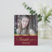 ブルゴーニュと金ゴールド卒業写真サンキューカード 案内状 (スタンド正面)