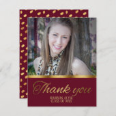 ブルゴーニュと金ゴールド卒業写真サンキューカード 案内状 (正面/裏面)