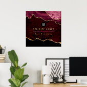 ブルゴーニュと金ゴールド大切アゲート企業の石 ポスター (ホームオフィス)