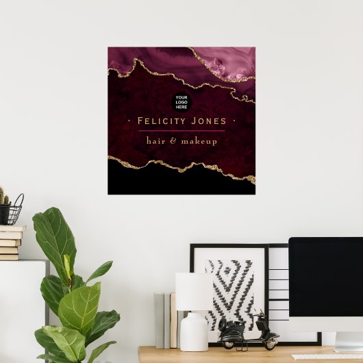 ブルゴーニュと金ゴールド大切アゲート企業の石 ポスター (ホームオフィス)