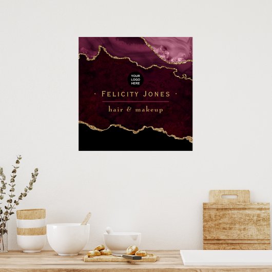 ブルゴーニュと金ゴールド大切アゲート企業の石 ポスター (キッチン)