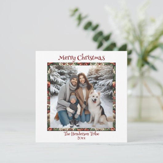 ブルゴーニュと金ゴールド家族の写真クリスマス シーズンカード (スタンド正面)