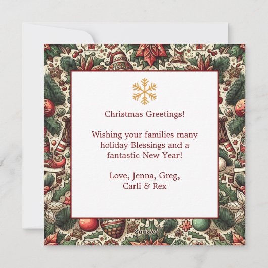 ブルゴーニュと金ゴールド家族の写真クリスマス シーズンカード (裏面)