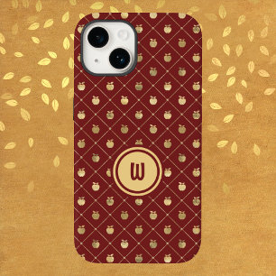 ブルゴーニュと金ゴールド対角アップルパターン Case-Mate iPhone 14ケース