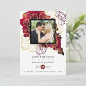 ブルゴーニュと金ゴールド抽象芸術結婚フローラの写真 セーブザデート (スタンド正面)