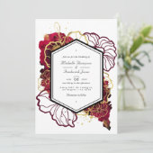 ブルゴーニュと金ゴールド抽象芸術結婚フローラ 招待状 (スタンド正面)