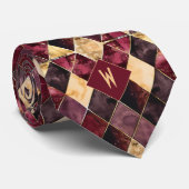 ブルゴーニュと金ゴールド水彩ダイヤモンドモノグラム ネクタイ (ロール)