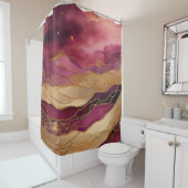 ブルゴーニュと金ゴールド水彩抽象芸術風景 シャワーカーテン (インサイチュ)